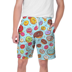 Мужские шорты 3D с принтом Пончики Пончики в Тюмени,  полиэстер 100% | прямой крой, два кармана без застежек по бокам. Мягкая трикотажная резинка на поясе, внутри которой широкие завязки. Длина чуть выше колен | пончик