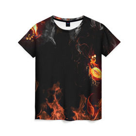 Женская футболка 3D с принтом Огонь в Тюмени, 100% полиэфир ( синтетическое хлопкоподобное полотно) | прямой крой, круглый вырез горловины, длина до линии бедер | red | абстракция | арт | дым | новые | огонь | прикольные