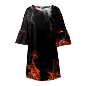 Детское платье 3D с принтом Огонь в Тюмени, 100% полиэстер | прямой силуэт, чуть расширенный к низу. Круглая горловина, на рукавах — воланы | red | абстракция | арт | дым | новые | огонь | прикольные