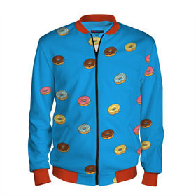 Мужской бомбер 3D с принтом Пончики в Тюмени, 100% полиэстер | застегивается на молнию, по бокам два кармана без застежек, по низу бомбера и на воротнике - эластичная резинка | donut | гомер | еда | пончики | симпсон | фаст