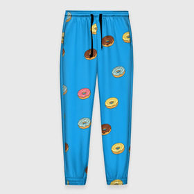 Мужские брюки 3D с принтом Пончики в Тюмени, 100% полиэстер | манжеты по низу, эластичный пояс регулируется шнурком, по бокам два кармана без застежек, внутренняя часть кармана из мелкой сетки | donut | гомер | еда | пончики | симпсон | фаст
