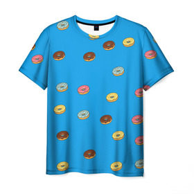 Мужская футболка 3D с принтом Пончики в Тюмени, 100% полиэфир | прямой крой, круглый вырез горловины, длина до линии бедер | donut | гомер | еда | пончики | симпсон | фаст