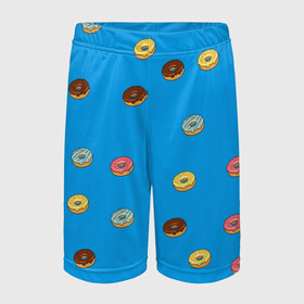 Детские спортивные шорты 3D с принтом Пончики в Тюмени,  100% полиэстер
 | пояс оформлен широкой мягкой резинкой, ткань тянется
 | donut | гомер | еда | пончики | симпсон | фаст