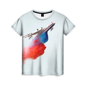 Женская футболка 3D с принтом Самолет Мчс 1 в Тюмени, 100% полиэфир ( синтетическое хлопкоподобное полотно) | прямой крой, круглый вырез горловины, длина до линии бедер | армия | армия россии | военная | военная техника | самолет | самолеты | техника
