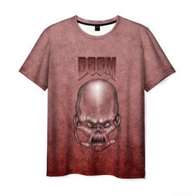 Мужская футболка 3D с принтом Демон (Doom classic) в Тюмени, 100% полиэфир | прямой крой, круглый вырез горловины, длина до линии бедер | Тематика изображения на принте: розовый | скелет | череп