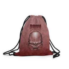 Рюкзак-мешок 3D с принтом Демон (Doom classic) в Тюмени, 100% полиэстер | плотность ткани — 200 г/м2, размер — 35 х 45 см; лямки — толстые шнурки, застежка на шнуровке, без карманов и подкладки | розовый | скелет | череп