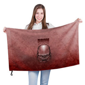 Флаг 3D с принтом Демон (Doom classic) в Тюмени, 100% полиэстер | плотность ткани — 95 г/м2, размер — 67 х 109 см. Принт наносится с одной стороны | розовый | скелет | череп
