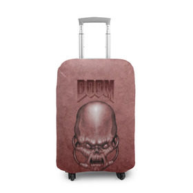 Чехол для чемодана 3D с принтом Демон (Doom classic) в Тюмени, 86% полиэфир, 14% спандекс | двустороннее нанесение принта, прорези для ручек и колес | Тематика изображения на принте: розовый | скелет | череп