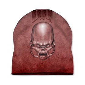 Шапка 3D с принтом Демон (Doom classic) в Тюмени, 100% полиэстер | универсальный размер, печать по всей поверхности изделия | Тематика изображения на принте: розовый | скелет | череп