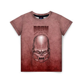 Детская футболка 3D с принтом Демон (Doom classic) в Тюмени, 100% гипоаллергенный полиэфир | прямой крой, круглый вырез горловины, длина до линии бедер, чуть спущенное плечо, ткань немного тянется | розовый | скелет | череп
