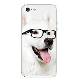 Чехол силиконовый для Телефон Apple iPhone 5/5S с принтом Собака в очках в Тюмени, Силикон | Область печати: задняя сторона чехла, без боковых панелей | Тематика изображения на принте: домашнее | животное | очки | пес | прикол | собака в очках | умный | ученый