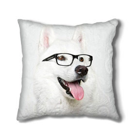 Подушка 3D с принтом Собака в очках в Тюмени, наволочка – 100% полиэстер, наполнитель – холлофайбер (легкий наполнитель, не вызывает аллергию). | состоит из подушки и наволочки. Наволочка на молнии, легко снимается для стирки | домашнее | животное | очки | пес | прикол | собака в очках | умный | ученый