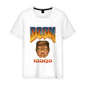 Мужская футболка хлопок с принтом iddqd пиксель-арт в Тюмени, 100% хлопок | прямой крой, круглый вырез горловины, длина до линии бедер, слегка спущенное плечо. | Тематика изображения на принте: doom | пиксели
