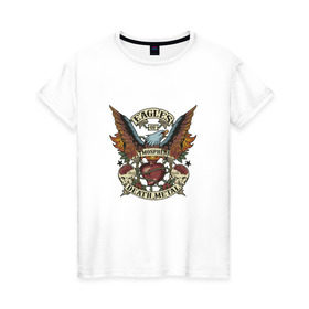 Женская футболка хлопок с принтом Eagles of Death Metal в Тюмени, 100% хлопок | прямой крой, круглый вырез горловины, длина до линии бедер, слегка спущенное плечо | дэтметал | метал | мош | орлы