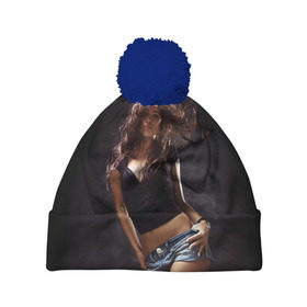 Шапка 3D c помпоном с принтом Страстная девушка в Тюмени, 100% полиэстер | универсальный размер, печать по всей поверхности изделия | ветер | волосы | страстная девушка | фото. модель
