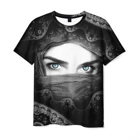 Мужская футболка 3D с принтом Восточная девушка в Тюмени, 100% полиэфир | прямой крой, круглый вырез горловины, длина до линии бедер | взгляд | восточная девушка | глаза | красивая | никаб | орнамент | узоры | хиджаб