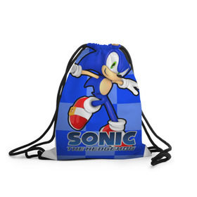 Рюкзак-мешок 3D с принтом Sonic The-Hedgehog в Тюмени, 100% полиэстер | плотность ткани — 200 г/м2, размер — 35 х 45 см; лямки — толстые шнурки, застежка на шнуровке, без карманов и подкладки | Тематика изображения на принте: sega sonic