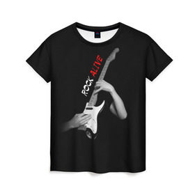 Женская футболка 3D с принтом Рок жив (rock alive) в Тюмени, 100% полиэфир ( синтетическое хлопкоподобное полотно) | прямой крой, круглый вырез горловины, длина до линии бедер | rock | рок | рок жив | русский рок
