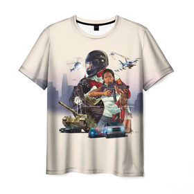 Мужская футболка 3D с принтом GTA 5 в Тюмени, 100% полиэфир | прямой крой, круглый вырез горловины, длина до линии бедер | auto | grand | gta | online | theft | гта