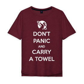 Мужская футболка хлопок Oversize с принтом Dont panic в Тюмени, 100% хлопок | свободный крой, круглый ворот, “спинка” длиннее передней части | Тематика изображения на принте: автостопом по галактике