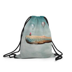 Рюкзак-мешок 3D с принтом Кит в Тюмени, 100% полиэстер | плотность ткани — 200 г/м2, размер — 35 х 45 см; лямки — толстые шнурки, застежка на шнуровке, без карманов и подкладки | автостопом по галактике | кит
