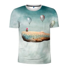Мужская футболка 3D спортивная с принтом Кит в Тюмени, 100% полиэстер с улучшенными характеристиками | приталенный силуэт, круглая горловина, широкие плечи, сужается к линии бедра | Тематика изображения на принте: автостопом по галактике | кит