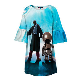 Детское платье 3D с принтом Автостопом по галактике в Тюмени, 100% полиэстер | прямой силуэт, чуть расширенный к низу. Круглая горловина, на рукавах — воланы | автостопом по галактике