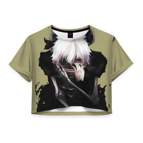 Женская футболка 3D укороченная с принтом Tokyo Ghoul в Тюмени, 100% полиэстер | круглая горловина, длина футболки до линии талии, рукава с отворотами | ghoul | kaneki | tokyo