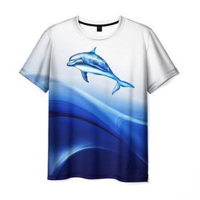 Мужская футболка 3D с принтом Дельфин в Тюмени, 100% полиэфир | прямой крой, круглый вырез горловины, длина до линии бедер | дельфин | море | рыбка