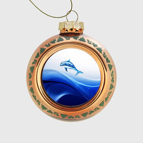 Стеклянный ёлочный шар с принтом Дельфин в Тюмени, Стекло | Диаметр: 80 мм | дельфин | море | рыбка