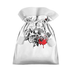 Подарочный 3D мешок с принтом Череп с розами в Тюмени, 100% полиэстер | Размер: 29*39 см | готика | кровь | розы | череп | черно белое | шипы
