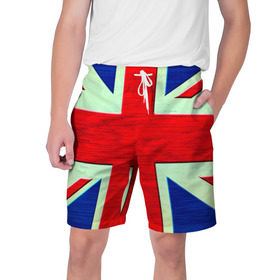 Мужские шорты 3D с принтом Англия в Тюмени,  полиэстер 100% | прямой крой, два кармана без застежек по бокам. Мягкая трикотажная резинка на поясе, внутри которой широкие завязки. Длина чуть выше колен | англия | модные | популярные | прикольные | стена | флаг