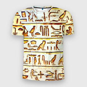 Мужская футболка 3D спортивная с принтом Иероглифы в Тюмени, 100% полиэстер с улучшенными характеристиками | приталенный силуэт, круглая горловина, широкие плечи, сужается к линии бедра | египет | иероглифы | история | страны | цевилизация