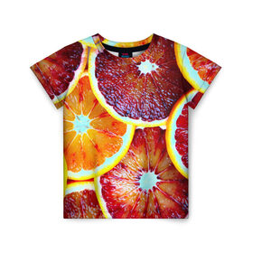 Детская футболка 3D с принтом Цитрус в Тюмени, 100% гипоаллергенный полиэфир | прямой крой, круглый вырез горловины, длина до линии бедер, чуть спущенное плечо, ткань немного тянется | Тематика изображения на принте: апельсин | фрукты | цитрус
