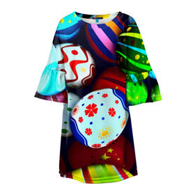 Детское платье 3D с принтом Пасха в Тюмени, 100% полиэстер | прямой силуэт, чуть расширенный к низу. Круглая горловина, на рукавах — воланы | разноцветный | яйца | яркий