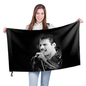 Флаг 3D с принтом Фредди Меркьюри в Тюмени, 100% полиэстер | плотность ткани — 95 г/м2, размер — 67 х 109 см. Принт наносится с одной стороны | Тематика изображения на принте: freddie mercury | queen. | автор песен | британский | вокалист | певец | рок группа | фредди меркьюри