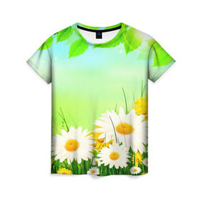 Женская футболка 3D с принтом Полевая ромашка в Тюмени, 100% полиэфир ( синтетическое хлопкоподобное полотно) | прямой крой, круглый вырез горловины, длина до линии бедер | лето | цветы