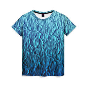 Женская футболка 3D с принтом Волны в Тюмени, 100% полиэфир ( синтетическое хлопкоподобное полотно) | прямой крой, круглый вырез горловины, длина до линии бедер | бирюзовый | волны | линии