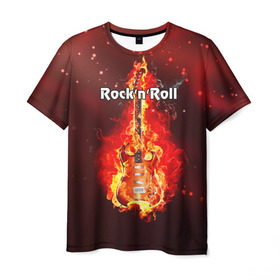 Мужская футболка 3D с принтом Rock`n`Roll в Тюмени, 100% полиэфир | прямой крой, круглый вырез горловины, длина до линии бедер | rocknroll | гитара | музыка | рок