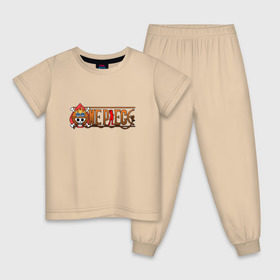 Детская пижама хлопок с принтом One Piece - logo Ace в Тюмени, 100% хлопок |  брюки и футболка прямого кроя, без карманов, на брюках мягкая резинка на поясе и по низу штанин
 | ван пис | лого | луффи | мугивара | пираты | эйс
