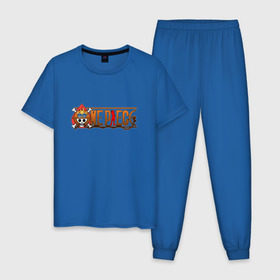 Мужская пижама хлопок с принтом One Piece - logo Ace в Тюмени, 100% хлопок | брюки и футболка прямого кроя, без карманов, на брюках мягкая резинка на поясе и по низу штанин
 | ван пис | лого | луффи | мугивара | пираты | эйс