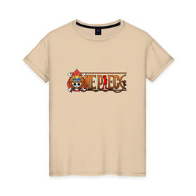 Женская футболка хлопок с принтом One Piece - logo Ace в Тюмени, 100% хлопок | прямой крой, круглый вырез горловины, длина до линии бедер, слегка спущенное плечо | ван пис | лого | луффи | мугивара | пираты | эйс