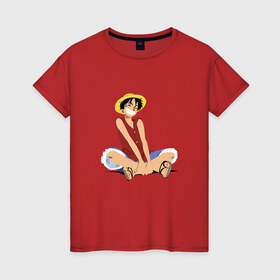 Женская футболка хлопок с принтом One piece: Luffy в Тюмени, 100% хлопок | прямой крой, круглый вырез горловины, длина до линии бедер, слегка спущенное плечо | 