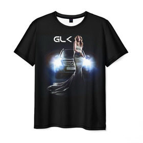 Мужская футболка 3D с принтом Mersedes GLK в Тюмени, 100% полиэфир | прямой крой, круглый вырез горловины, длина до линии бедер | Тематика изображения на принте: glk | mersedes | автомобиль | девушка | мерседес