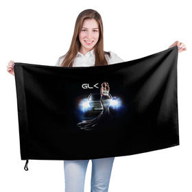 Флаг 3D с принтом Mersedes GLK в Тюмени, 100% полиэстер | плотность ткани — 95 г/м2, размер — 67 х 109 см. Принт наносится с одной стороны | glk | mersedes | автомобиль | девушка | мерседес