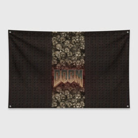 Флаг-баннер с принтом Doom classik 2 в Тюмени, 100% полиэстер | размер 67 х 109 см, плотность ткани — 95 г/м2; по краям флага есть четыре люверса для крепления | Тематика изображения на принте: заклепки | метал | череп