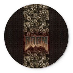 Коврик круглый с принтом Doom classik 2 в Тюмени, резина и полиэстер | круглая форма, изображение наносится на всю лицевую часть | заклепки | метал | череп