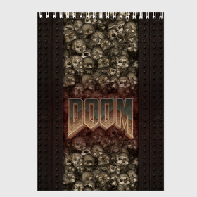 Скетчбук с принтом Doom classik 2 в Тюмени, 100% бумага
 | 48 листов, плотность листов — 100 г/м2, плотность картонной обложки — 250 г/м2. Листы скреплены сверху удобной пружинной спиралью | заклепки | метал | череп