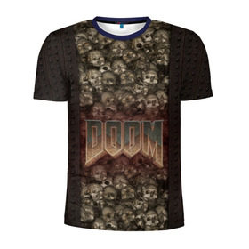 Мужская футболка 3D спортивная с принтом Doom classik 2 в Тюмени, 100% полиэстер с улучшенными характеристиками | приталенный силуэт, круглая горловина, широкие плечи, сужается к линии бедра | заклепки | метал | череп