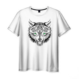 Мужская футболка 3D с принтом Татуировка волка в Тюмени, 100% полиэфир | прямой крой, круглый вырез горловины, длина до линии бедер | голова волка | животное тотема | тату волка